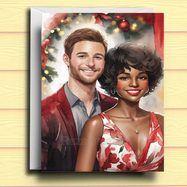 Interracial Couple K Christmas Card